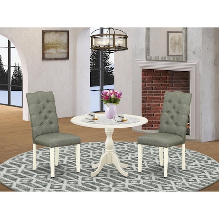 East West Furniture 3 Piece Dublin Dining Room Set - Linen White DMEL3-LWH-07